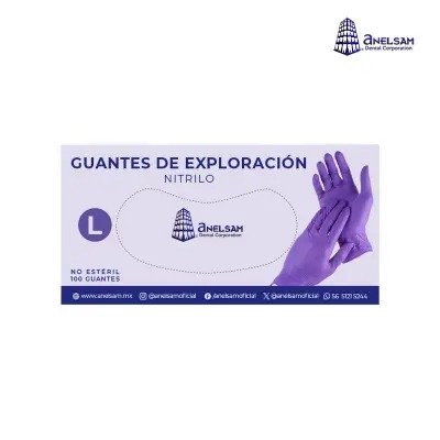 GUANTES MORADOS DE NITRILO GRANDE CON 100 PIEZAS ANELSAM
