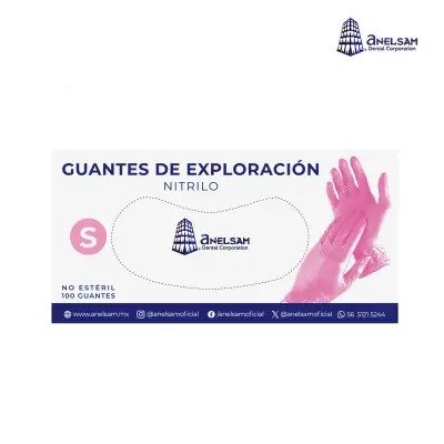 GUANTES ROSAS DE NITRILO MEDIANO CON 100 PIEZAS ANELSAM