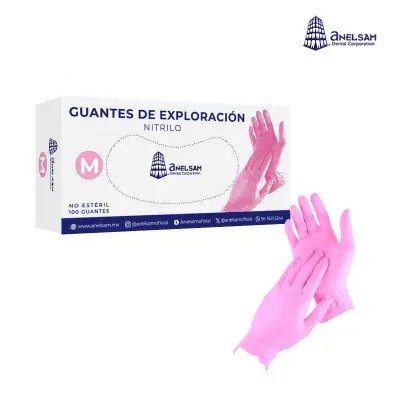 GUANTES ROSAS DE NITRILO EXTRACHICO CON 100 PIEZAS ANELSAM