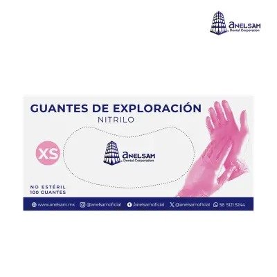 GUANTES ROSAS DE NITRILO EXTRACHICO CON 100 PIEZAS ANELSAM