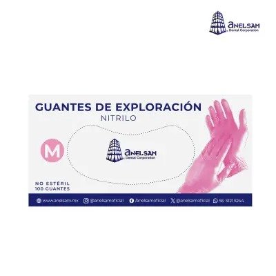 GUANTES ROSAS DE NITRILO EXTRACHICO CON 100 PIEZAS ANELSAM