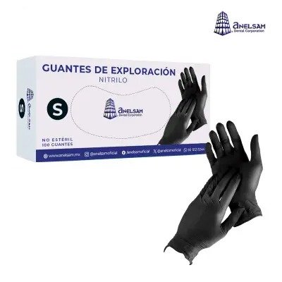 GUANTES NEGROS DE NITRILO CHICO CON 100 PIEZAS ANELSAM