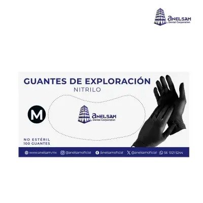 GUANTES NEGROS DE NITRILO EXTRACHICO CON 100 PIEZAS ANELSAM